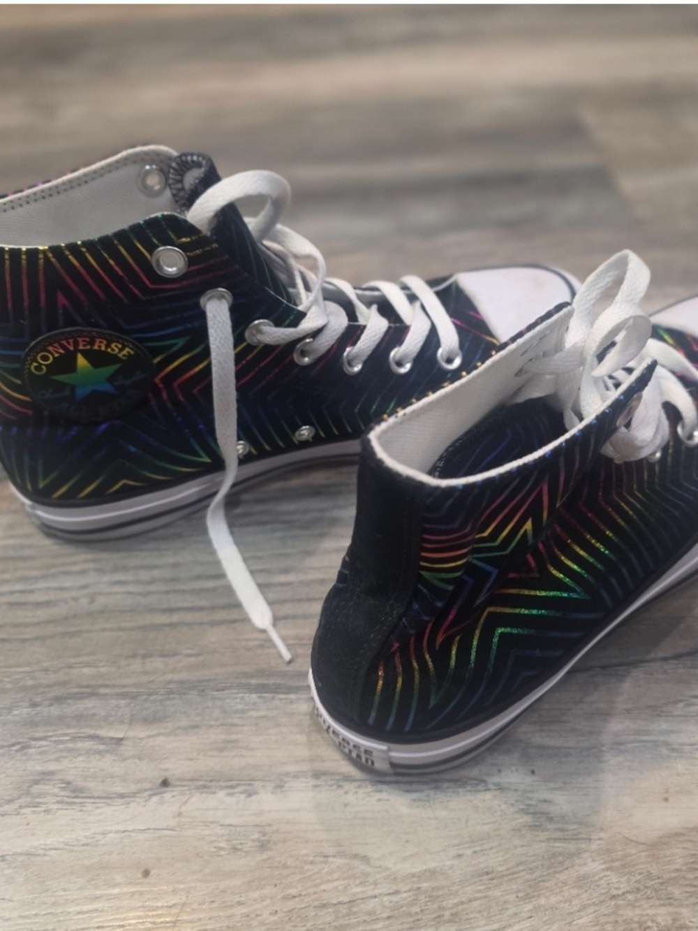 Converse Pride Black High-Top Sneakers with Metallic Rainbow Stars CTAS - Picture 8 of 10